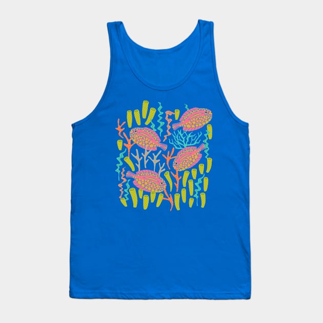 TROPICAL ZONE Coral Reef Fish Undersea Ocean Sea Creatures in Pink Purple Yellow Orange on Green - UnBlink Studio by Jackie Tahara Tank Top by UnBlink Studio by Jackie Tahara